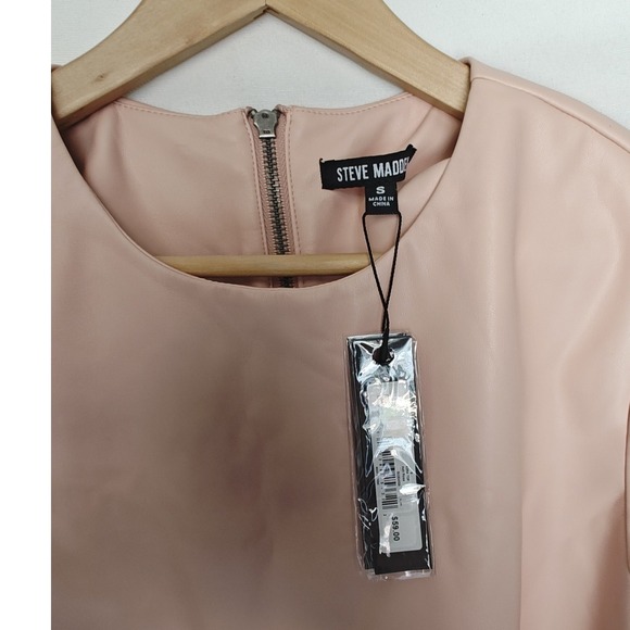 Steve Madden Ezra Top Ash Rose Pink Faux Leather Short Sleeve BO304325 Small New - Picture 4 of 8